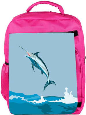 

Snoogg Eco Friendly Canvas Blue Marlin Fish Jumping Retro Backpack Rucksack School Travel Unisex Casual Canvas Bag Bookbag Satchel 5 L Backpack(Pink)