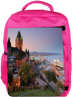 

Snoogg Eco Friendly Canvas Colorful Buildings Designer Backpack Rucksack School Travel Unisex Casual Canvas Bag Bookbag Satchel 5 L Backpack(Pink)