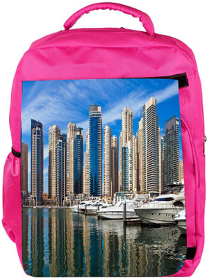 

Snoogg Eco Friendly Canvas Colorful Buildings Designer Backpack Rucksack School Travel Unisex Casual Canvas Bag Bookbag Satchel 5 L Backpack(Pink)