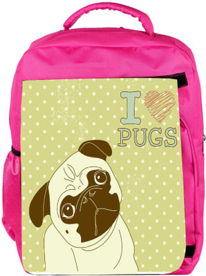 

Snoogg Eco Friendly Canvas I Love Pugs Cute Little Pug On Polka Dot Background Backpack Rucksack School Travel Unisex Casual Canvas Bag Bookbag Satchel 5 L Backpack(Pink)
