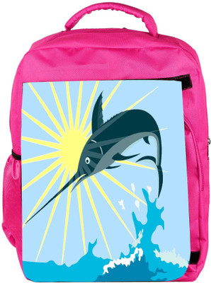 

Snoogg Eco Friendly Canvas Blue Marlin Fish Jumping Retro Backpack Rucksack School Travel Unisex Casual Canvas Bag Bookbag Satchel 5 L Backpack(Pink)