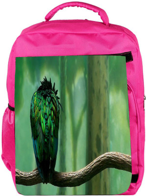 

Snoogg Eco Friendly Canvas Green Feathered Bird Designer Backpack Rucksack School Travel Unisex Casual Canvas Bag Bookbag Satchel 5 L Backpack(Pink)