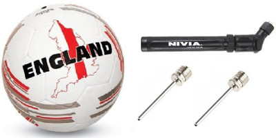 

Nivia Combo Of Three, One Country Color (England) Football, One Double Action Pump and Two Needle- Football - Size: (Pack of 1, Multicolor, White