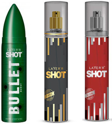 

LAYERR SHOT RED STALLION FRAGRANT BODY SPRAY + SHOT ICONIC FRAGRANT BODY SPRAY + SHOT BULLET BURST BODY PERFUME Body Spray - For Men(135 ml)