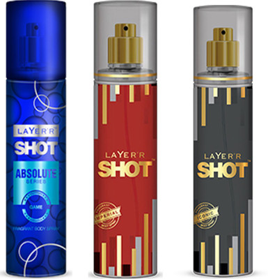 

LAYERR SHOT IMPERIAL FRAGRANT BODY SPRAY + SHOT ICONIC FRAGRANT BODY SPRAY + SHOT ABSOLUTE SERIES GAME FRAGRANT Body Spray - For Men(135 ml, Pack of 3)