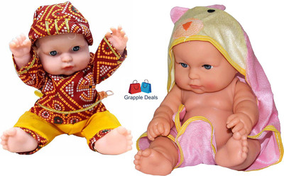 

GRAPPLE DEALS Combo Of Cute Little Dolls Towel Baby And Rajasthani Baby Doll For Kids.(Multicolor)