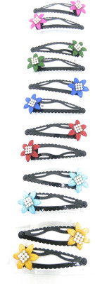 

khubsurat Tic-Tac Metal Hair Clips for Girls & Women, Stone Stud. Set of 6 Pairs Different Colors Tic Tac Clip(Multicolor, Black)