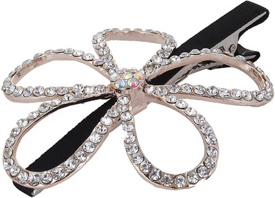 

Fayon Party Style Diva Crystal Flower Black Hair Clip(Black)