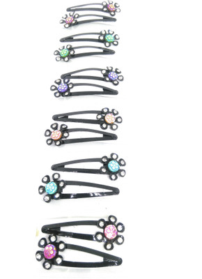 

khubsurat Tic-Tac Metal Hair Clips for Girls & Women, Stone Stud. Set of 6 Pairs Different Colors Tic Tac Clip(Multicolor, Black)