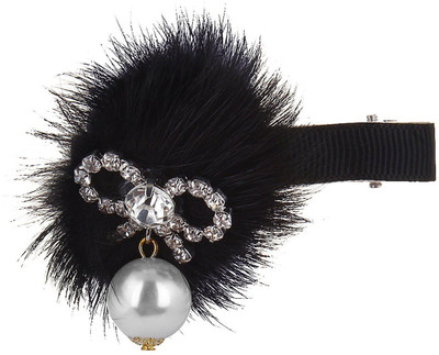 

Fayon Weekend Party Black Beanie With Pearl Black Hair Clip(Black)