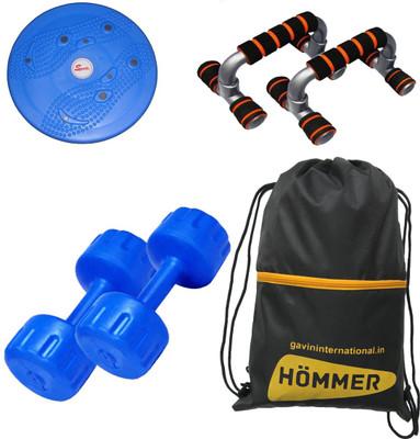 

HOMMER 4 KG PVC DUMBELL ( 2 KG EACH ) , FIGURE TWISTER, FOLDABLE PUSH UP BAR & GYM BAG Gym & Fitness Kit