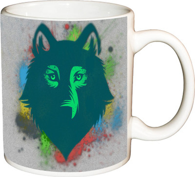 

ShopBuzz Abstract Wolf Face Printed Coffee Ceramic Mug(350 ml), Multicolor