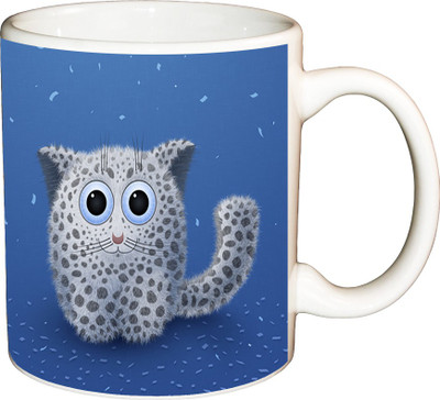 

ShopBuzz White Lion Cat Printed Coffee Ceramic Mug(350 ml), Multicolor