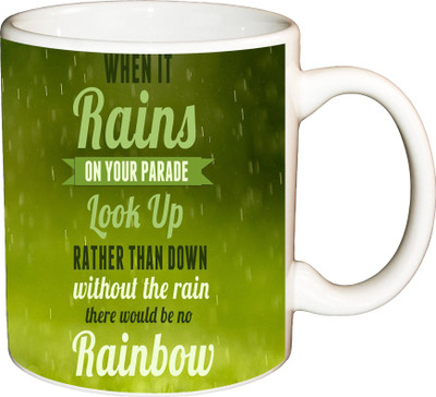 

ShopBuzz When It Rains Printed Coffee Ceramic Mug(350 ml), Multicolor