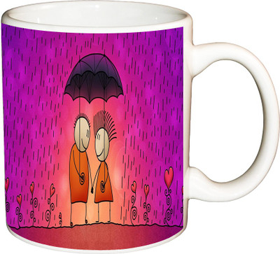 

ShopBuzz Rainy Couple Printed Coffee Ceramic Mug(350 ml), Multicolor