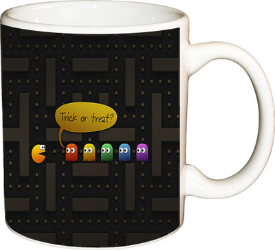

ShopBuzz Trick Or Treat Printed Coffee Ceramic Mug(350 ml), Multicolor