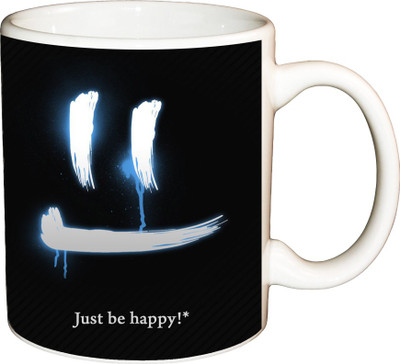 

ShopBuzz Just Be Happy Printed Coffee Ceramic Mug(350 ml), Multicolor