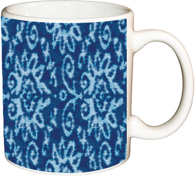 

ShopBuzz Ethnic Blue Taxture Printed Coffee Ceramic Mug(350 ml), Multicolor