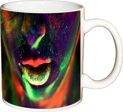 

ShopBuzz Abstract Face Lips Stains Printed Coffee Ceramic Mug(350 ml), Multicolor
