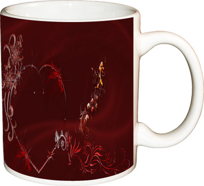 

ShopBuzz Abstract Heart Pattern Printed Coffee Ceramic Mug(350 ml), Multicolor