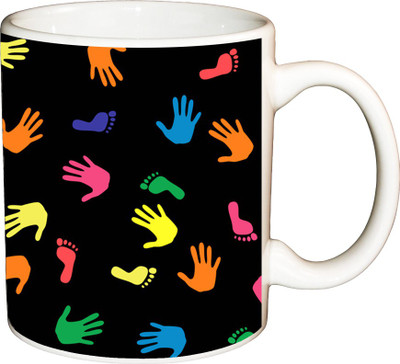 

ShopBuzz Multi Hand Feet Printed Coffee Ceramic Mug(350 ml), Multicolor