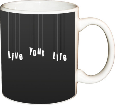 

ShopBuzz Live your Life Printed Coffee Ceramic Mug(350 ml), Multicolor