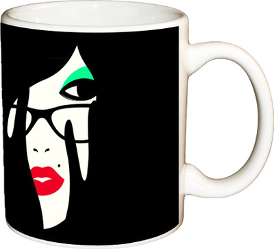 

ShopBuzz Girl Face Makeup Printed Coffee Ceramic Mug(350 ml), Multicolor