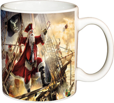 

ShopBuzz Santa Pirates Printed Coffee Ceramic Mug(350 ml), Multicolor