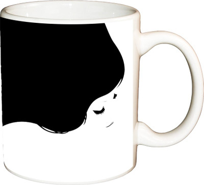 

ShopBuzz Girl Hair Light Printed Coffee Ceramic Mug(350 ml), Multicolor
