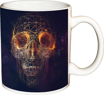 

ShopBuzz Abstract Skull Lines Printed Coffee Ceramic Mug(350 ml), Multicolor