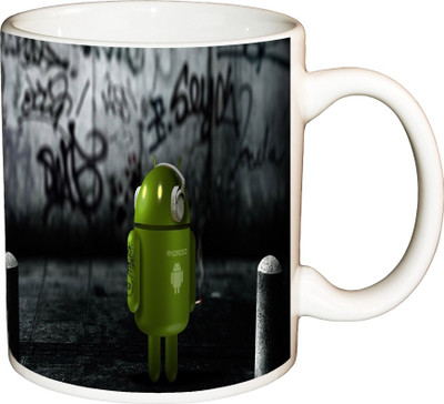 

ShopBuzz Green Android Printed Coffee Ceramic Mug(350 ml), Multicolor