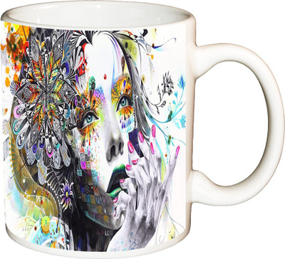

ShopBuzz Abstract Girl Paint Printed Coffee Ceramic Mug(350 ml), Multicolor