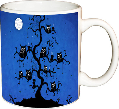 

ShopBuzz Black Owl Tree Printed Coffee Ceramic Mug(350 ml), Multicolor