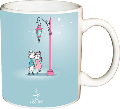 

ShopBuzz Couple Kiss Me Printed Coffee Ceramic Mug(350 ml), Multicolor