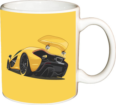 

ShopBuzz Vector Yellow Car Printed Coffee Ceramic Mug(350 ml), Multicolor