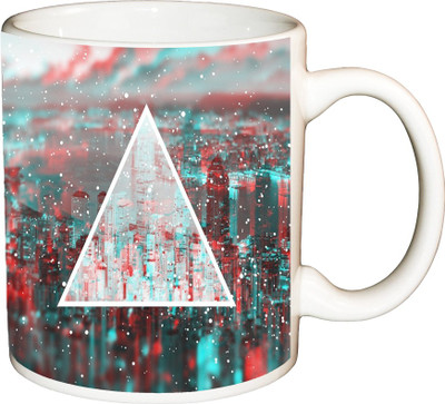 

ShopBuzz Abstract Triangle Light Blue Printed Coffee Ceramic Mug(350 ml), Multicolor