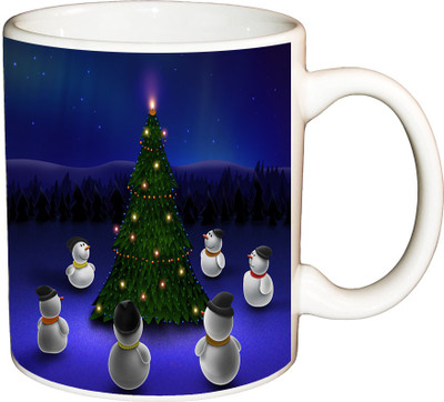 

ShopBuzz Christmas Green tree Printed Coffee Ceramic Mug(350 ml), Multicolor