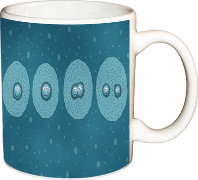 

ShopBuzz Blue Smile Printed Coffee Ceramic Mug(350 ml), Multicolor