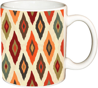 

ShopBuzz Ethnic Daimond Printed Coffee Ceramic Mug(350 ml), Multicolor