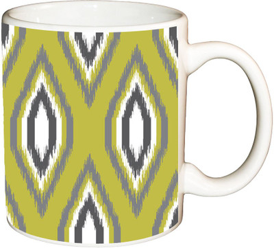 

ShopBuzz Ethnic Green Grey Printed Coffee Ceramic Mug(350 ml), Multicolor