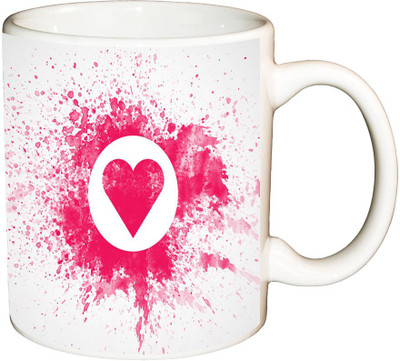 

ShopBuzz Pink Heart Printed Coffee Ceramic Mug(350 ml), Multicolor