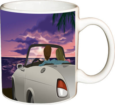 

ShopBuzz Long Drive Couple Printed Coffee Ceramic Mug(350 ml), Multicolor