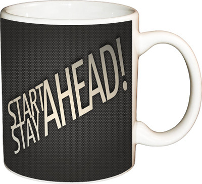 

ShopBuzz Start Stay Ahead Printed Coffee Ceramic Mug(350 ml), Multicolor