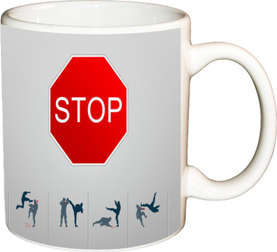 

ShopBuzz Stop Printed Coffee Ceramic Mug(350 ml), Multicolor