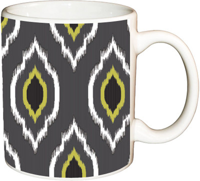 

ShopBuzz Ethnic Green Black Printed Coffee Ceramic Mug(350 ml), Multicolor
