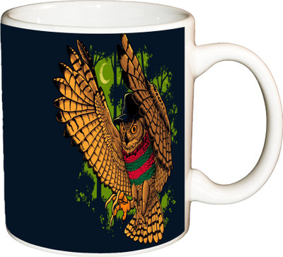 

ShopBuzz Vector Owl Colourful Printed Coffee Ceramic Mug(350 ml), Multicolor