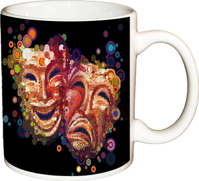 

ShopBuzz Abstract Mask Emotions Printed Coffee Ceramic Mug(350 ml), Multicolor
