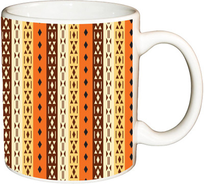 

ShopBuzz Ethnic Striped Printed Coffee Ceramic Mug(350 ml), Multicolor