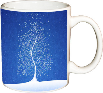 

ShopBuzz Christmas Blue Tree Printed Coffee Ceramic Mug(350 ml), Multicolor