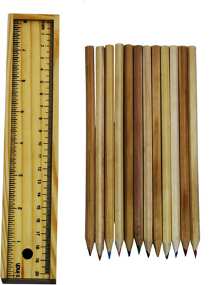 

Saffronworld Series 2 in 1 Pencil box cum Ruler with 12 colored pencils Art Wood Pencil Box(Set of 1, Multicolor)
